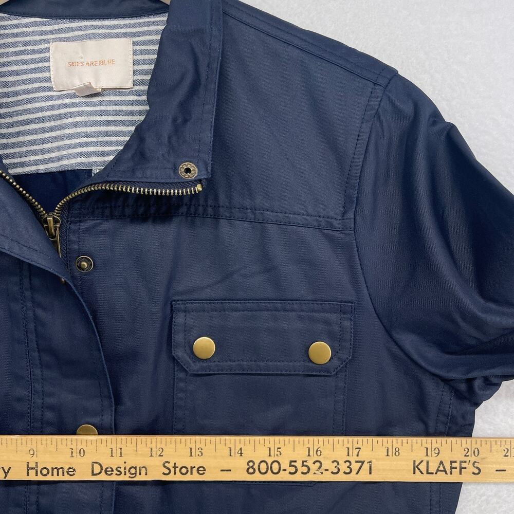 SKIES ARE BLUE Jacket L Twill Safari Field Utility Rain Coated Cotton Blue - Picture 11 of 13